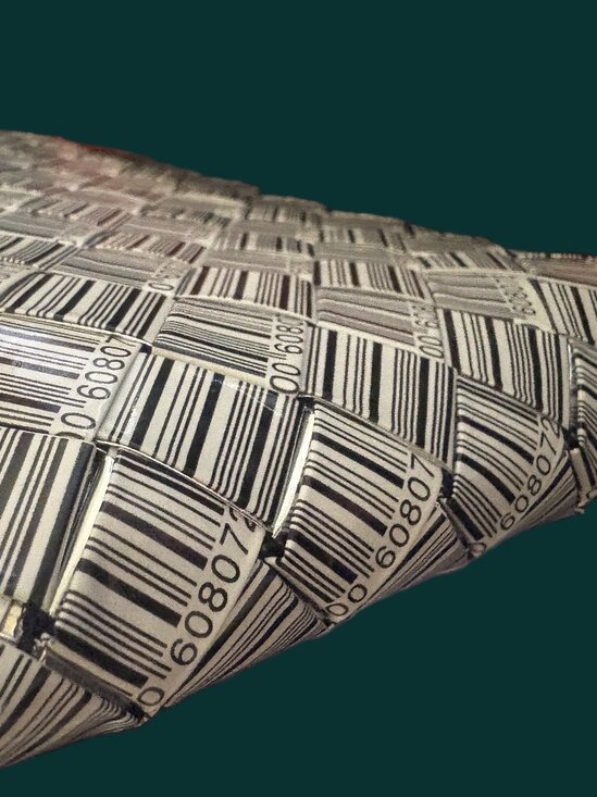 QR Code Nahui Ollin Black and White Wristlet with Red Leather Handle EUC - Picture 6 of 10